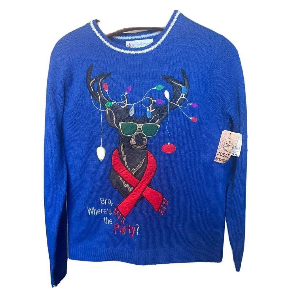 Jolly Sweaters Sunglass Reindeer Ugly Christmas Sweater Size M